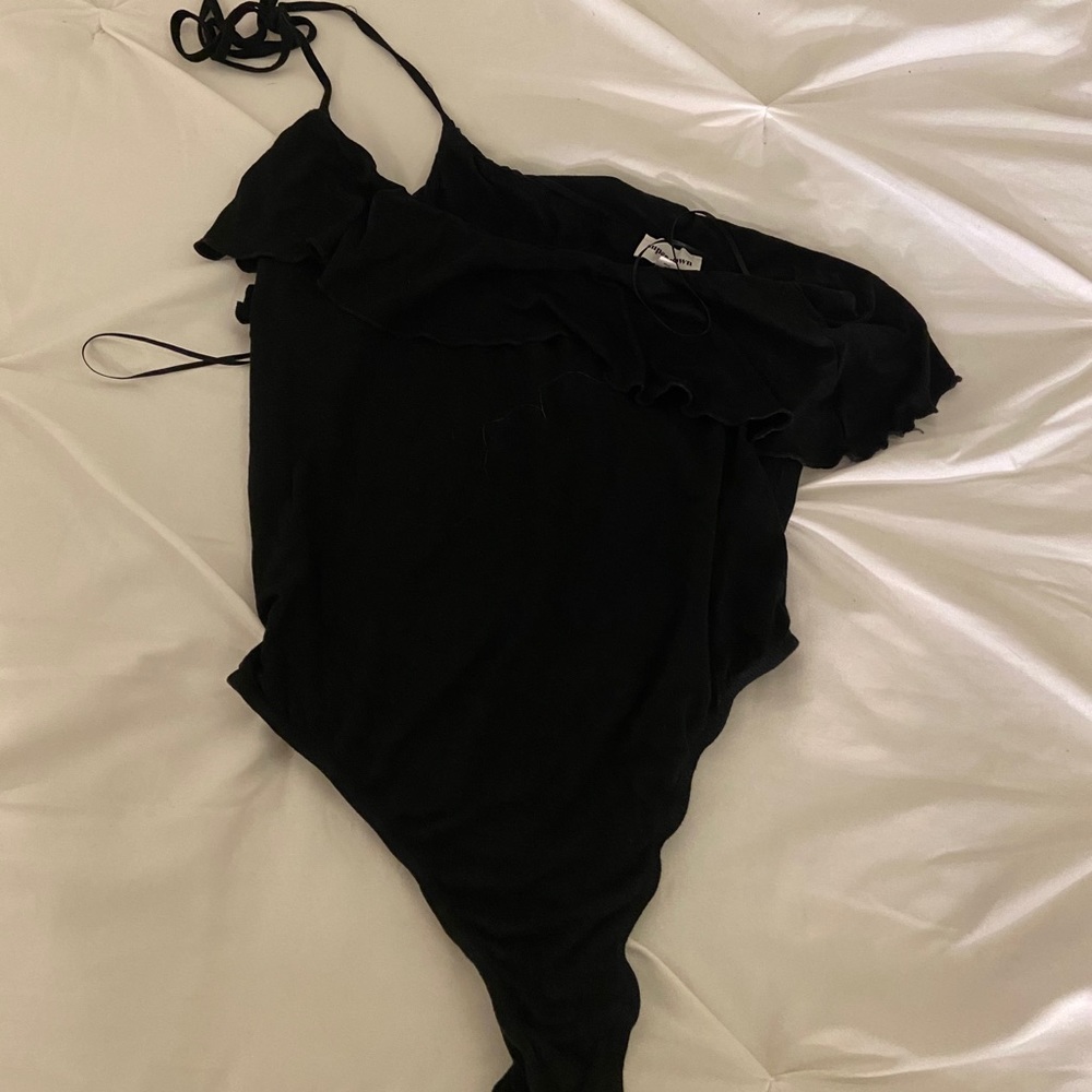 Black ruffle body suit